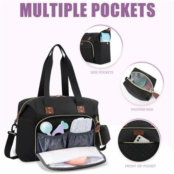 Large Travel Diaper Bag Tote Waterproof Baby Bag with Pacifier Case for Parents - Picture 2 of 7